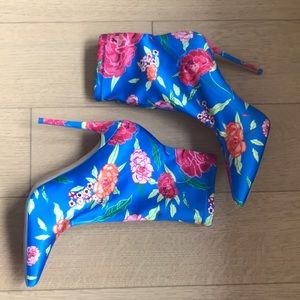 Floral sock boots blue pink